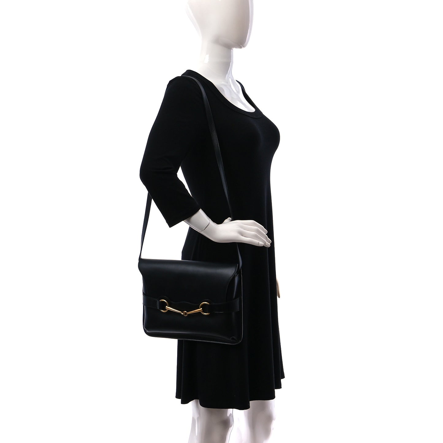 Smooth Calfskin Large Bright Bit Shoulder Bag Black