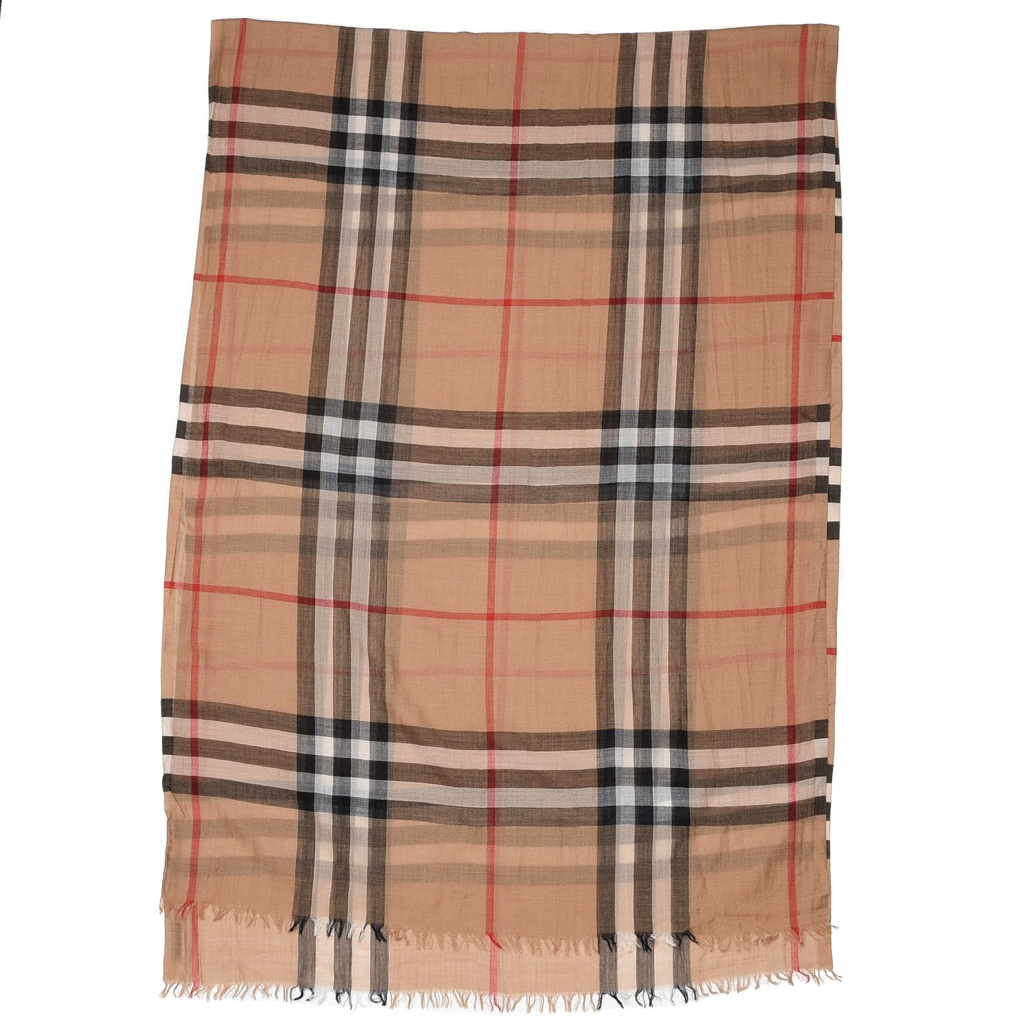 Burberry Wool Silk Gauze Giant Check Scarf Camel 3 of 4
