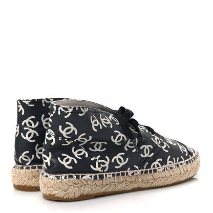 Chanel Lambskin Printed CC Lace Up Espadrilles 35 Black White 4 of 9