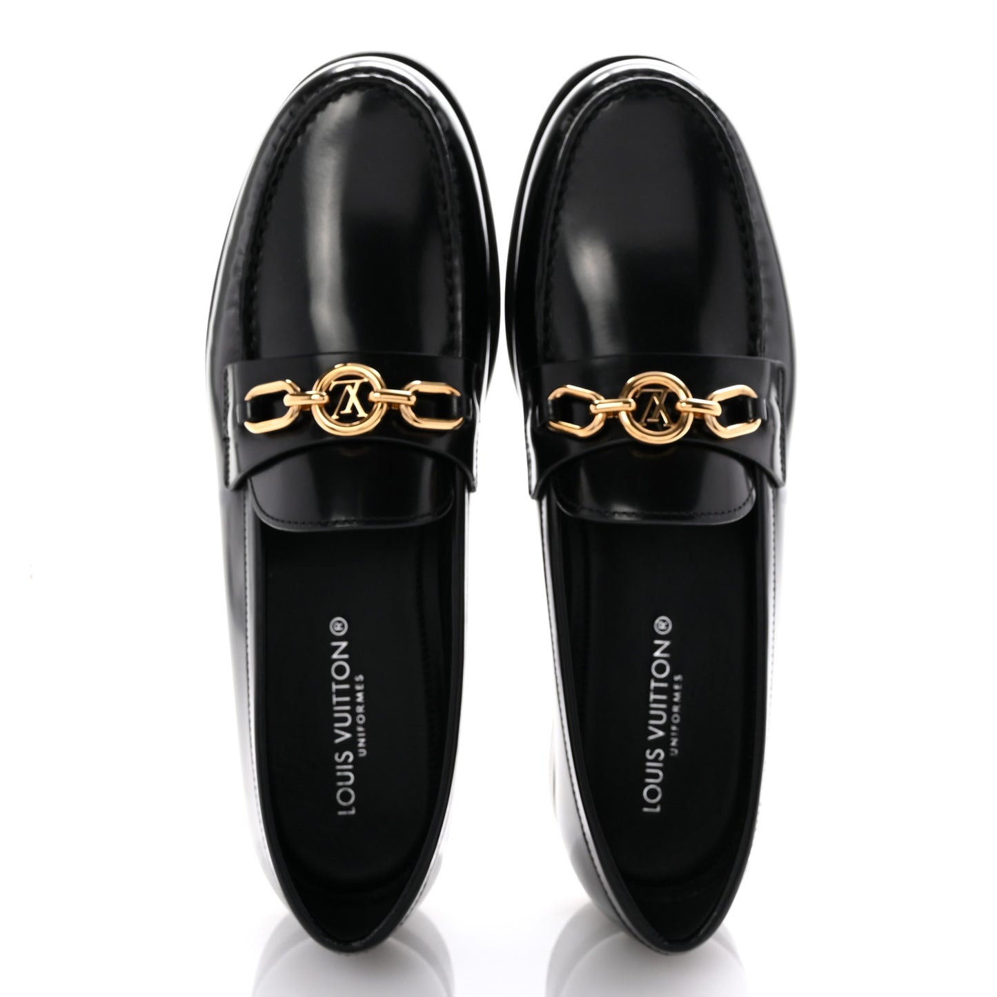 Glazed Calfskin Chess Flat Loafer 38.5 Black