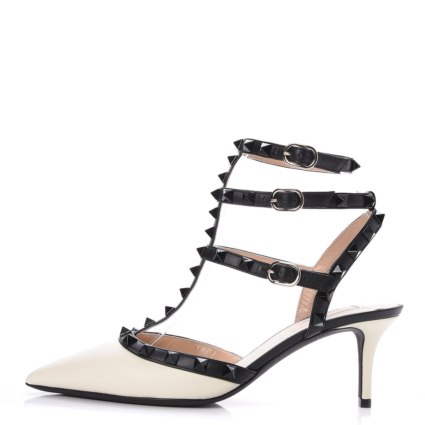 Nappa Rockstud Ankle Strap 65mm Pumps 36.5 Light Ivory Black