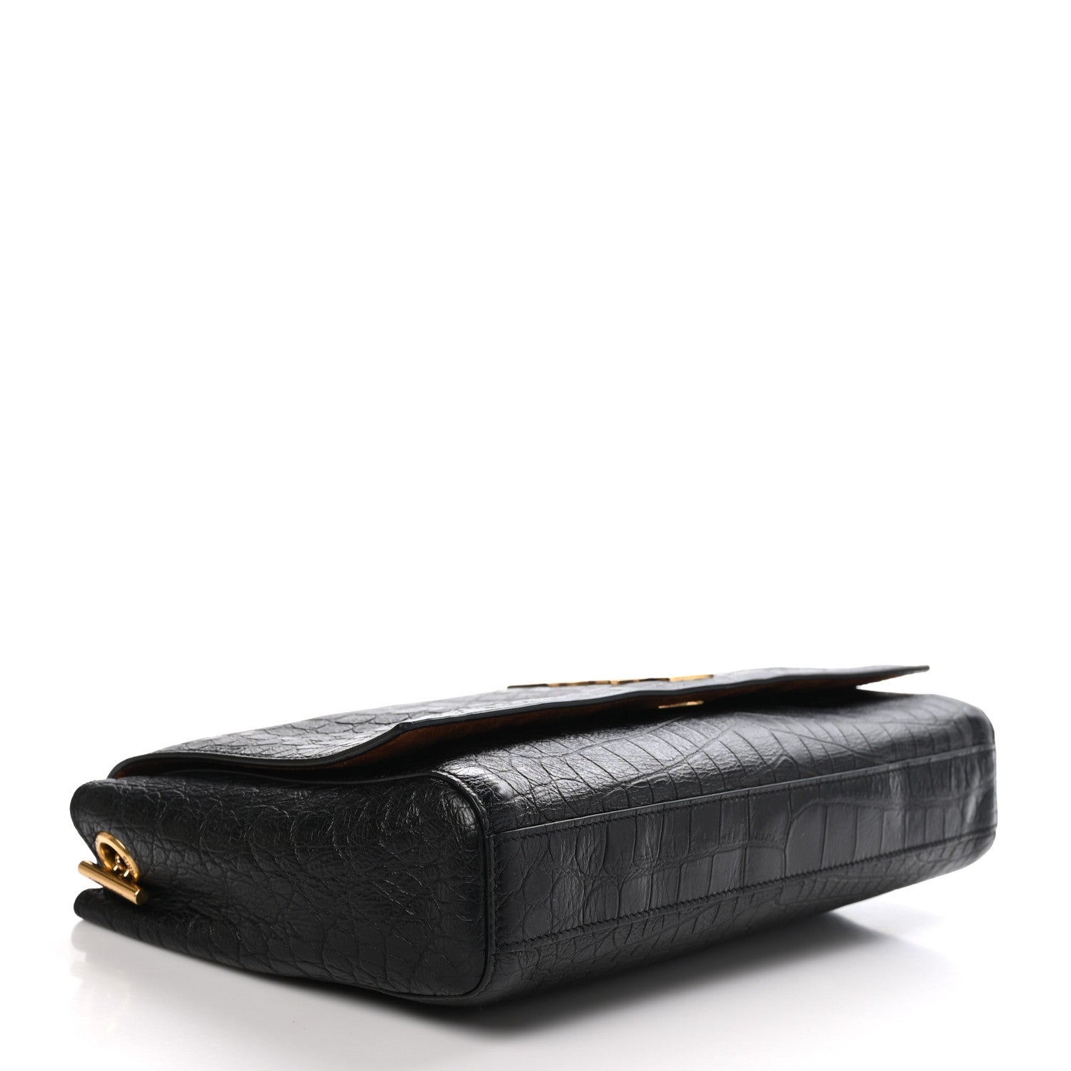 Saint Laurent Calfskin Crocodile Embossed Suede Medium Reversible Monogram Kate Satchel Military Taupe 4 of 10