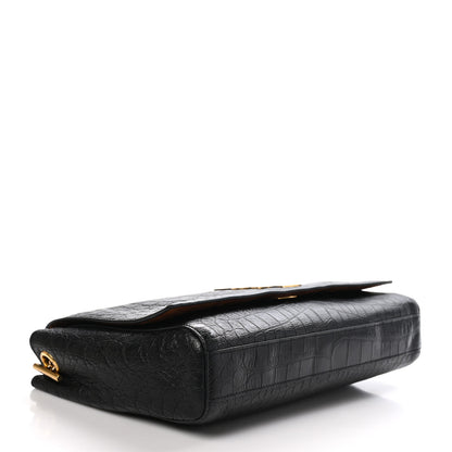 Saint Laurent Calfskin Crocodile Embossed Suede Medium Reversible Monogram Kate Satchel Military Taupe 4 of 10