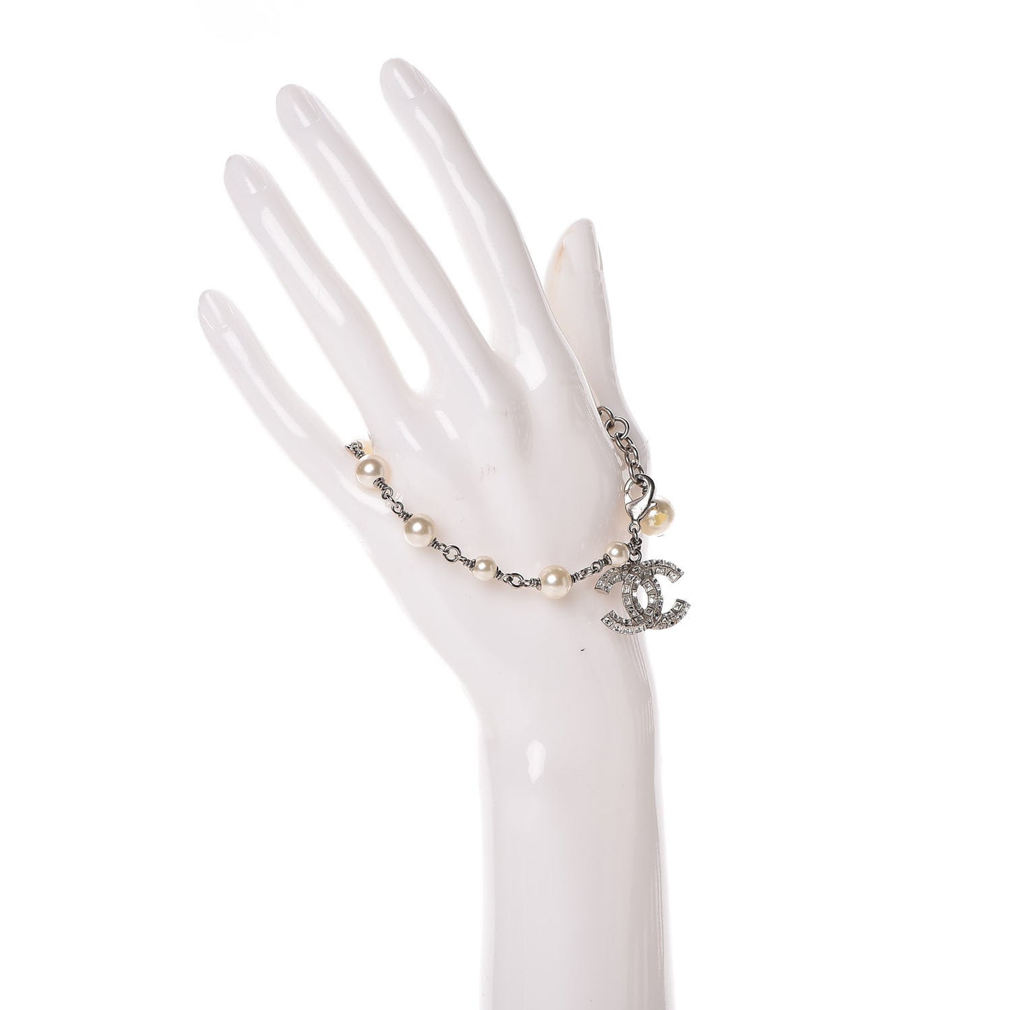 Baguette Crystal Pearl CC Bracelet Silver