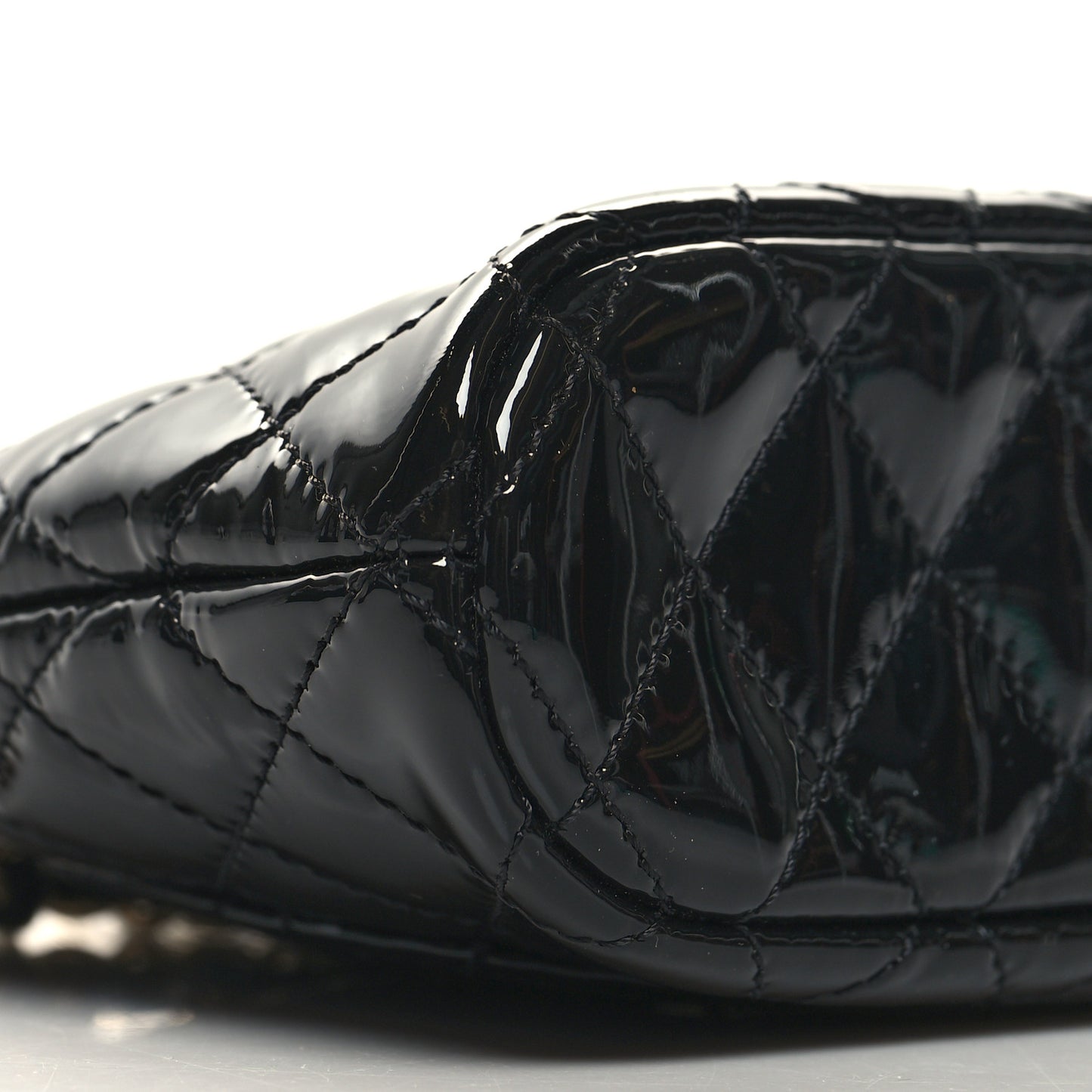 Patent Calfskin Quilted Shiny Coco Clutch With Chain Black