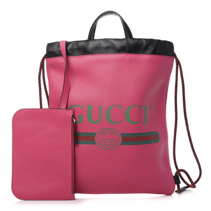 Gucci Grained Calfskin Logo Drawstring Backpack Box Pink Green Black 1 of 12