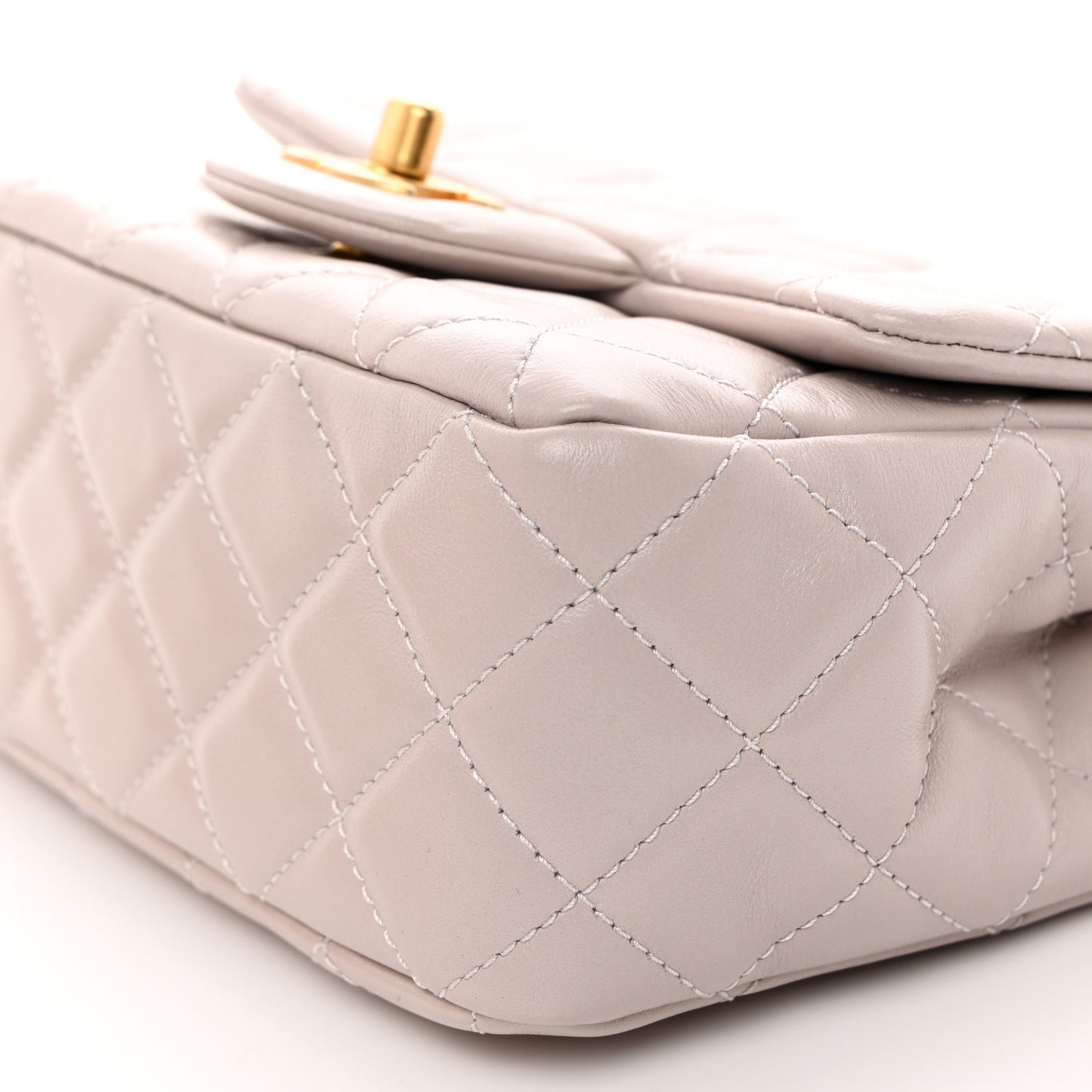 Lambskin Quilted Mini Pearl Crush Flap Light Purple