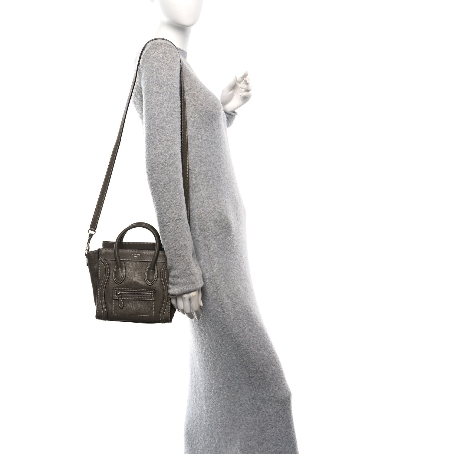 Celine Drummed Calfskin Nano Luggage Souris 2 of 9