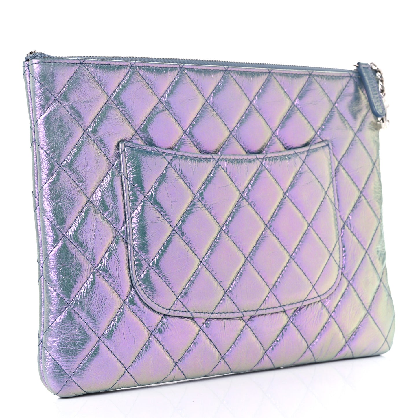 Iridescent Crumpled Calfskin CC Ripples Medium Cosmetic Case Purple