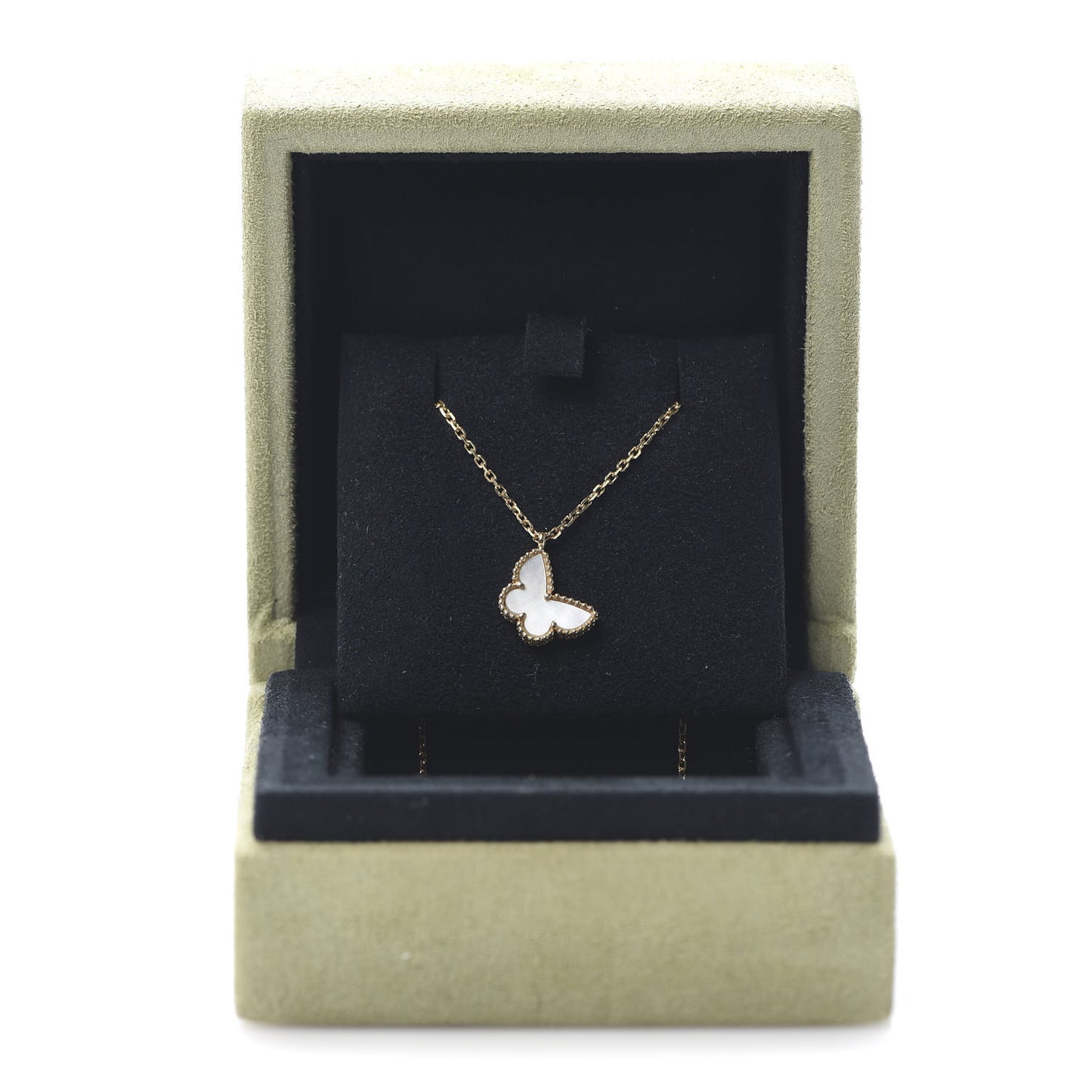 18K Yellow Gold Mother of Pearl Sweet Alhambra Butterfly Pendant Necklace