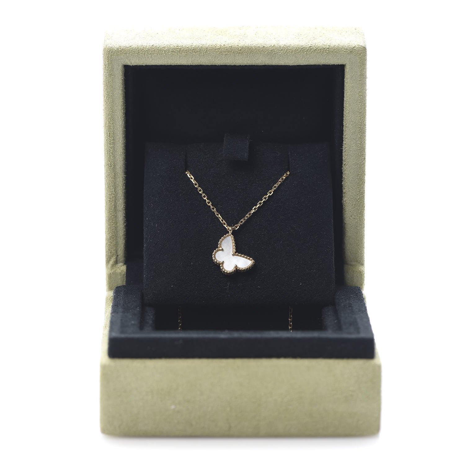 Van Cleef & Arpels 18K Yellow Gold Mother of Pearl Sweet Alhambra Butterfly Pendant Necklace 7 of 7