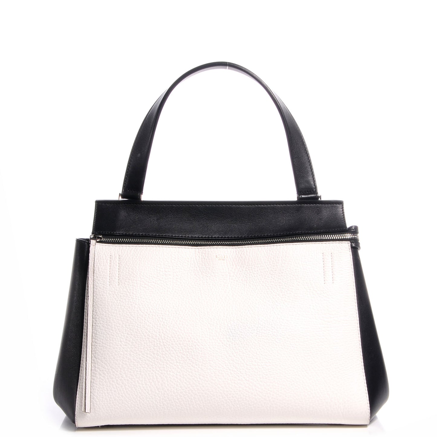 Textured Calfskin Medium Bi-Color Edge Shoulder Bag Black White