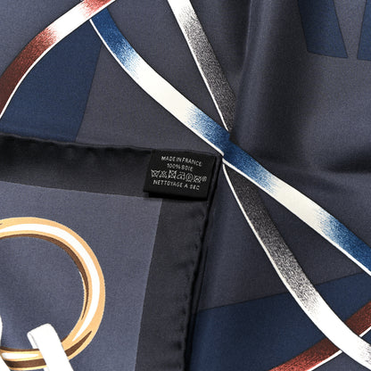 Hermes Silk Figure Artistique Scarf 90 Bleu Noir Brun Chocolate 3 of 6