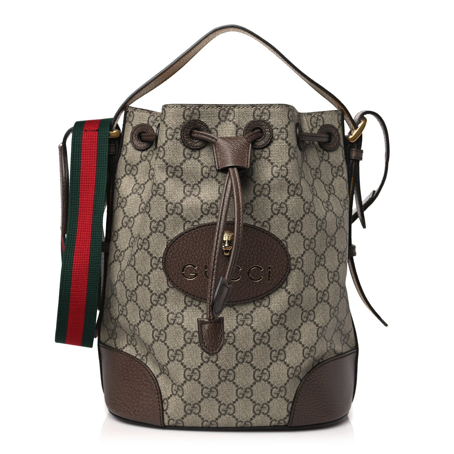Gucci GG Supreme Monogram Neo Vintage Drawstring Bucket Backpack Beige New Acero Crop 1 of 11