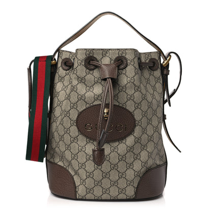 Gucci GG Supreme Monogram Neo Vintage Drawstring Bucket Backpack Beige New Acero Crop 1 of 11