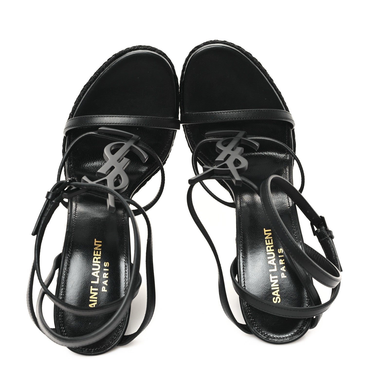 Saint Laurent Calfskin Cassandra Espadrille 105 Wedges 38 Black 2 of 9