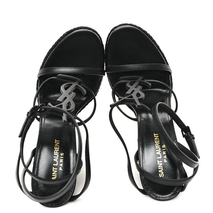Saint Laurent Calfskin Cassandra Espadrille 105 Wedges 38 Black 2 of 9