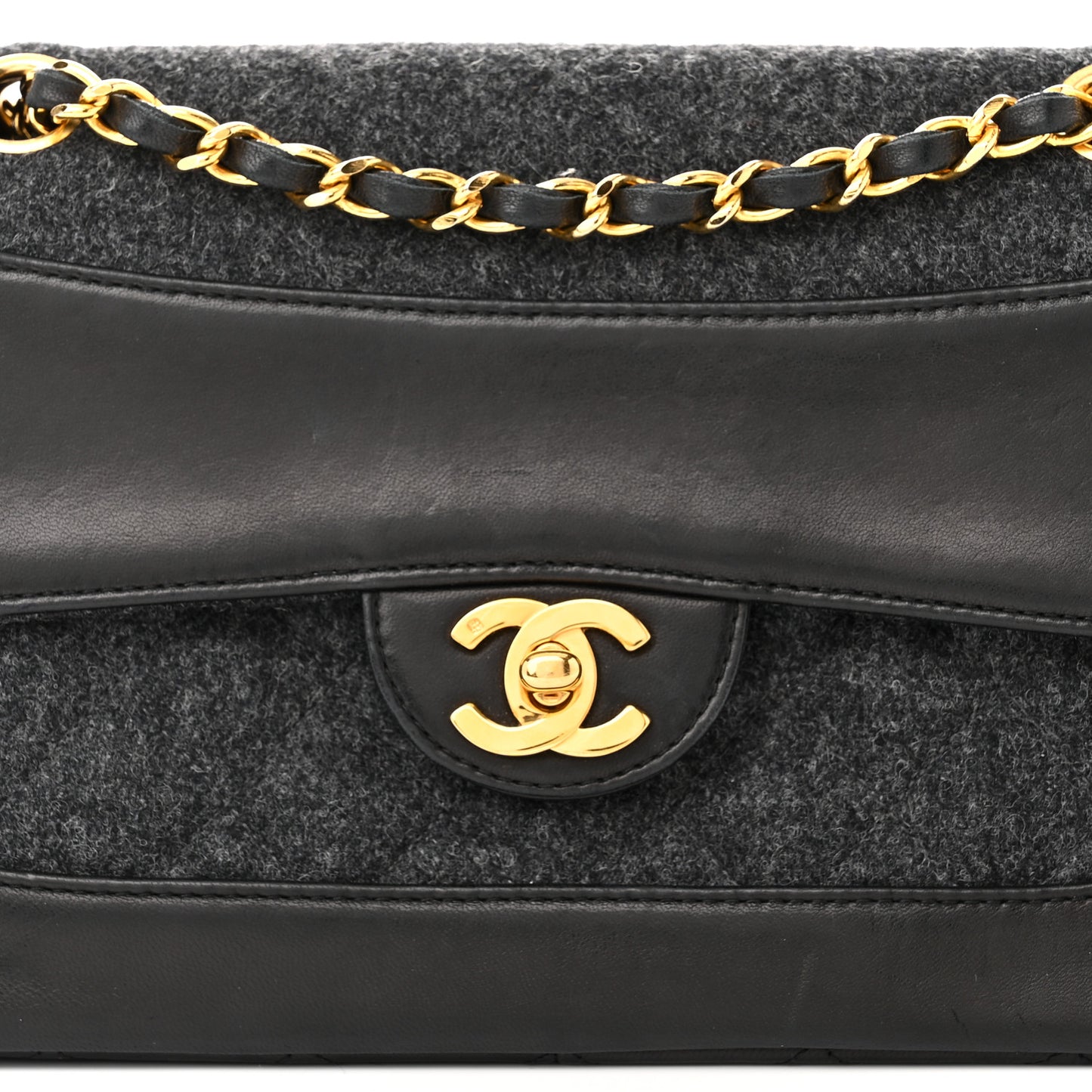 Lambskin Felt Quilted Small Single Flap With Pouch Grey Black