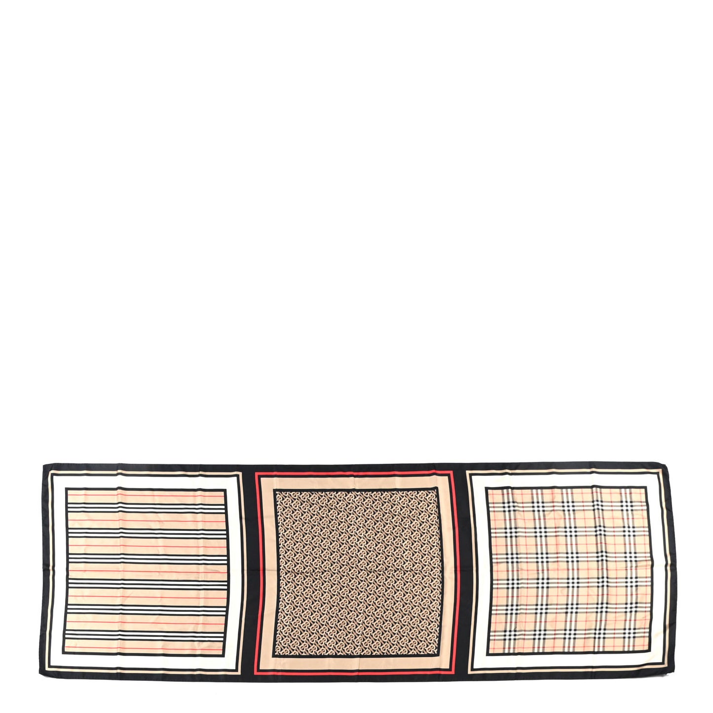 Silk Monogram Icon Stripe Check Print Scarf Archive Beige