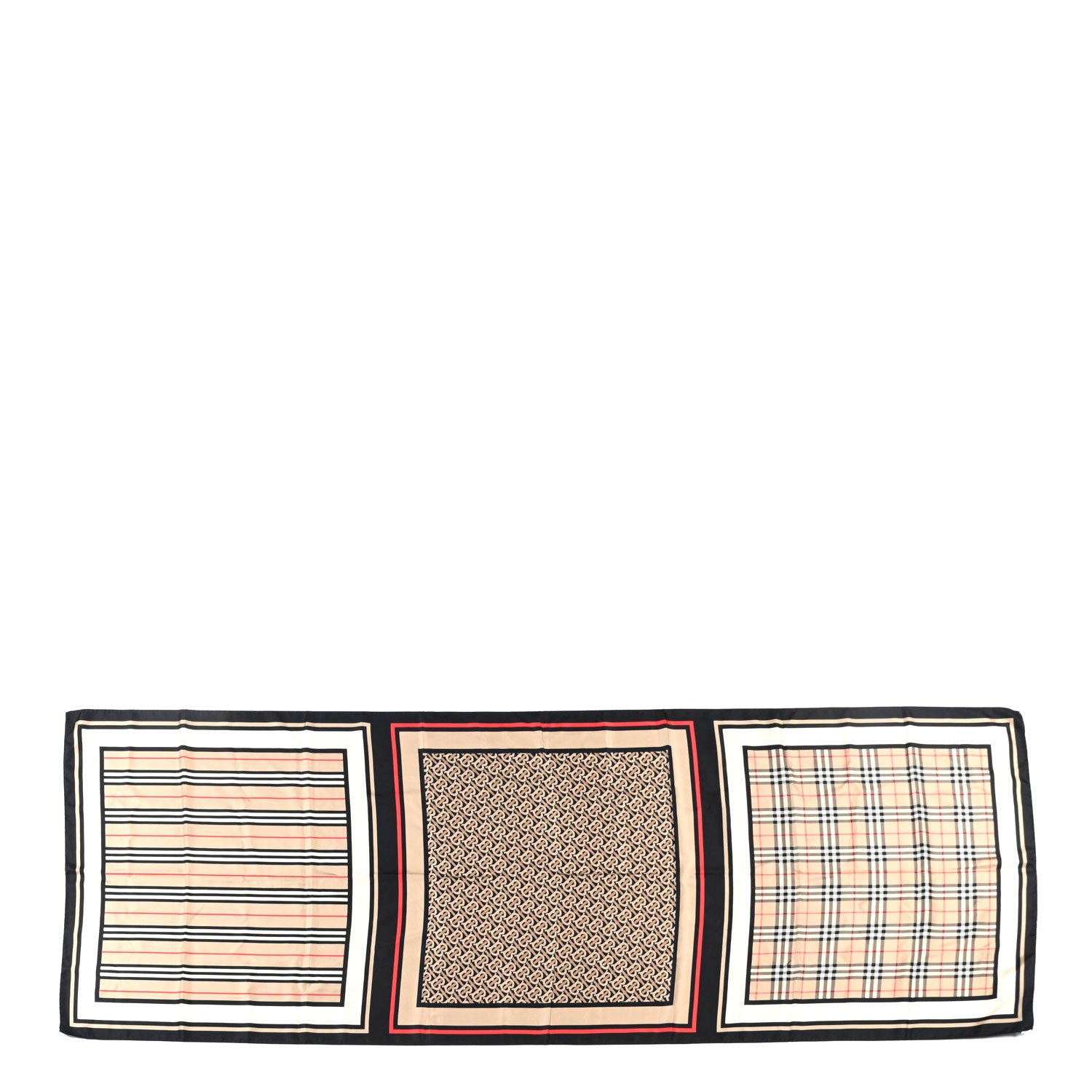 Burberry Silk Monogram Icon Stripe Check Print Scarf Archive Beige 1 of 3