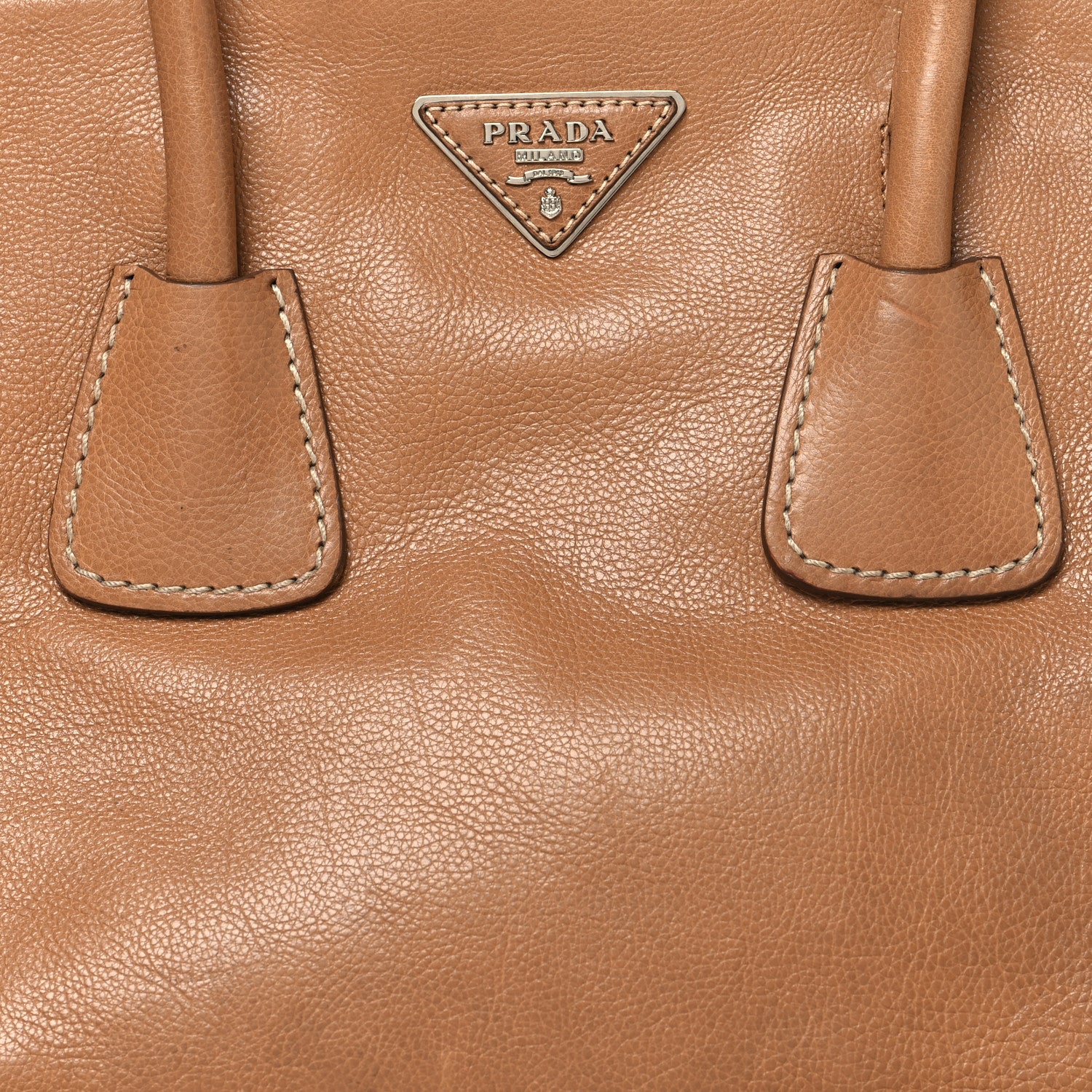 Prada Glace Calf Studded Twin Pocket Tote Caramel 9 of 14