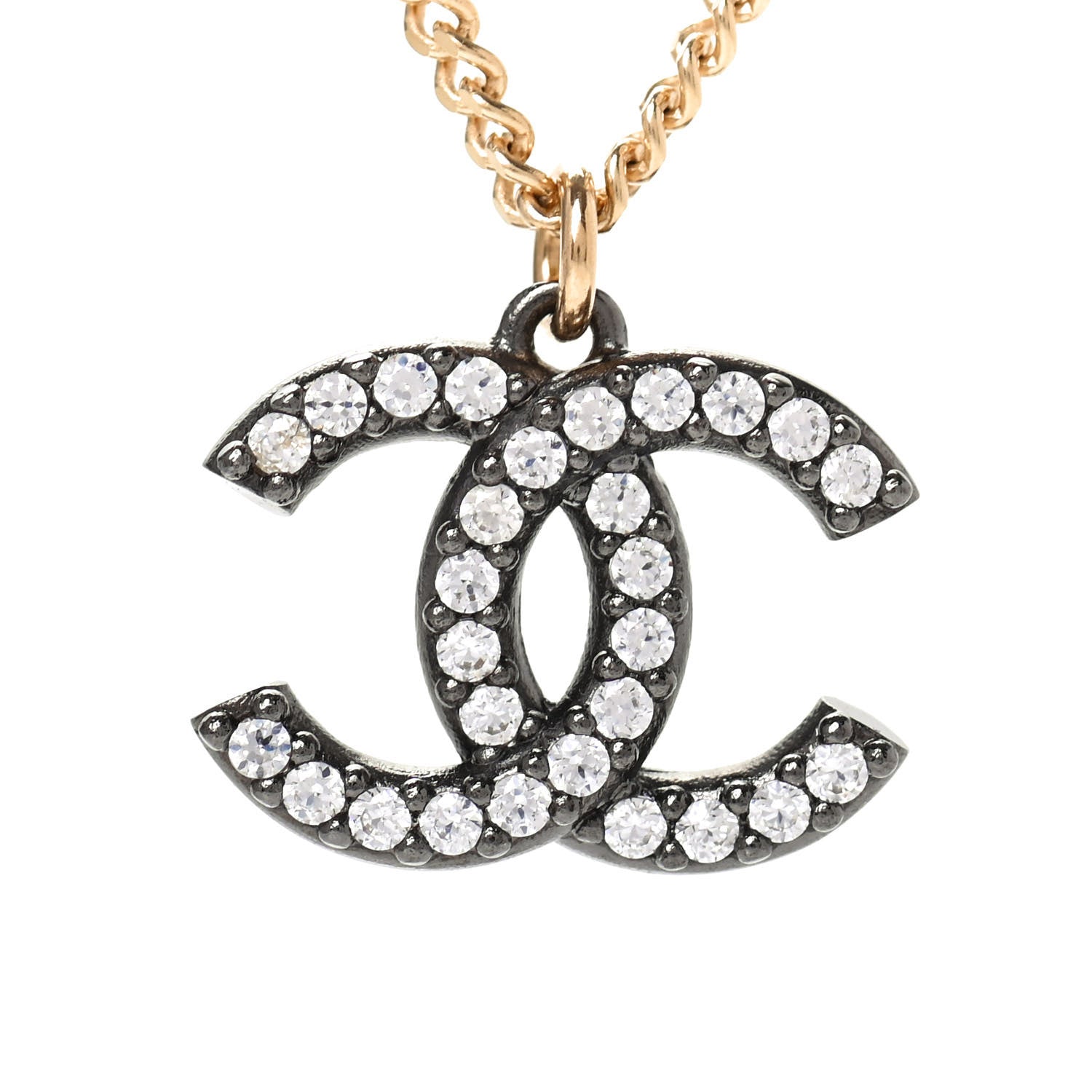 Chanel Crystal CC Pendant Necklace Gold 3 of 4