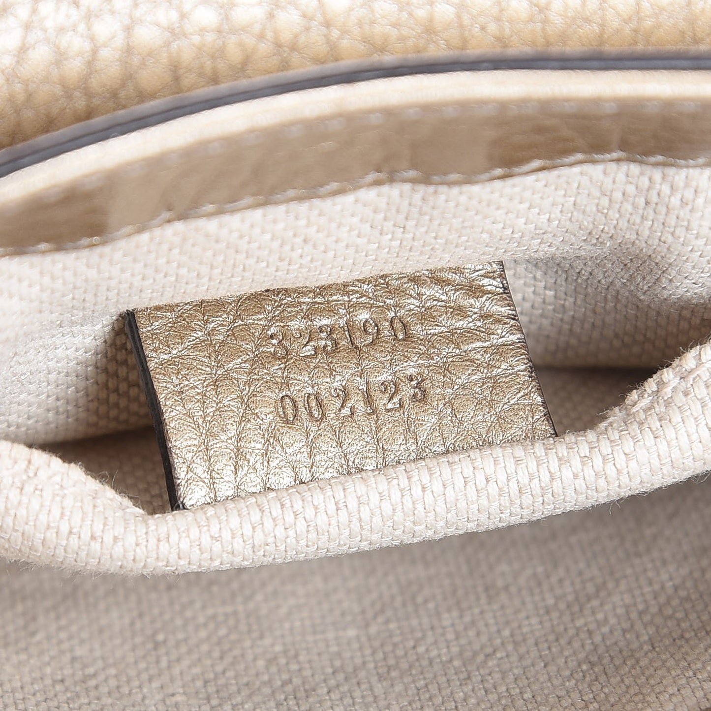 Metallic Pebbled Calfskin Small Soho Flap Crossbody Golden Beige
