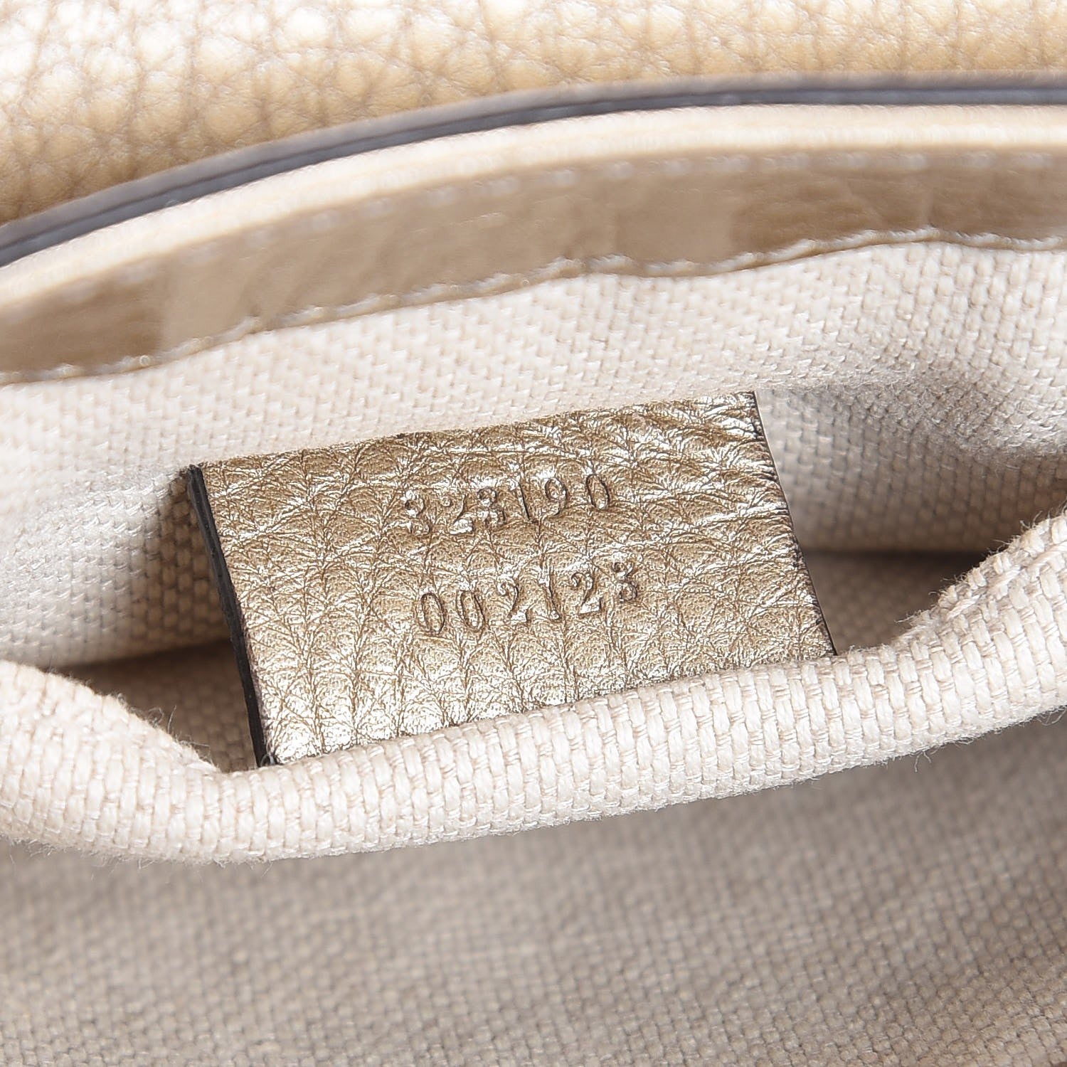 Gucci Metallic Pebbled Calfskin Small Soho Flap Crossbody Golden Beige 7 of 7