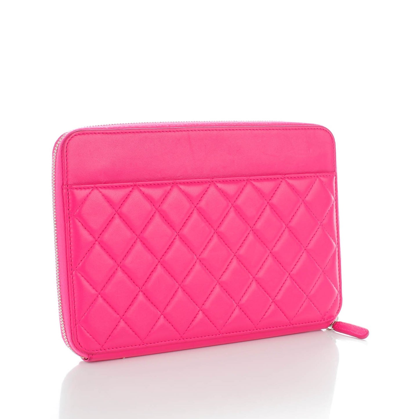 Lambskin Quilted Zipped Clutch Dark Pink