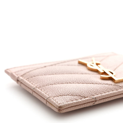 Saint Laurent Grain De Poudre Matelasse Chevron Monogram Credit Card Case Pale Pink 8 of 12