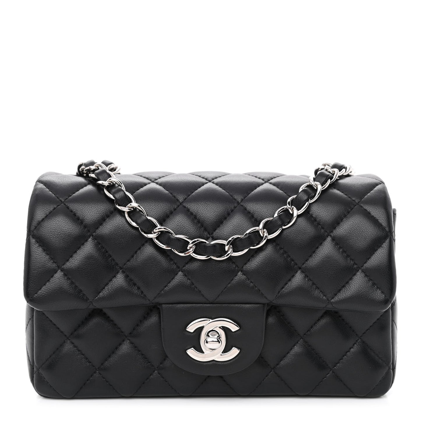 Lambskin Quilted Mini Rectangular Flap Black
