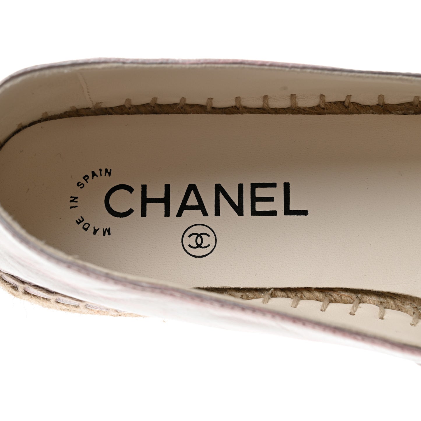 Laminated Lambskin Grosgrain Embroidered CC Espadrilles 39 Pink Silver Black