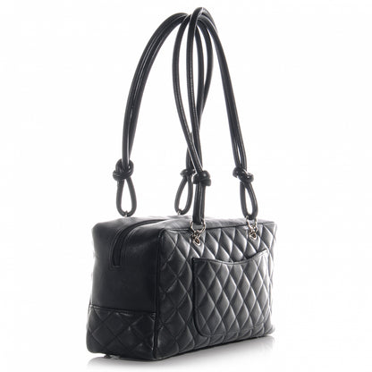 Chanel Calfskin Quilted Large Cambon Bowler Black White 3 of 7