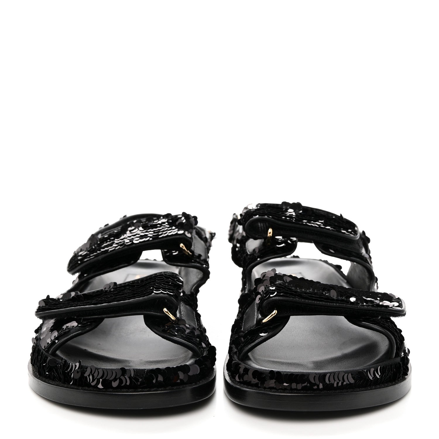 Chanel Sequin Knit Velcro Dad Sandals 37.5 Black 3 of 13