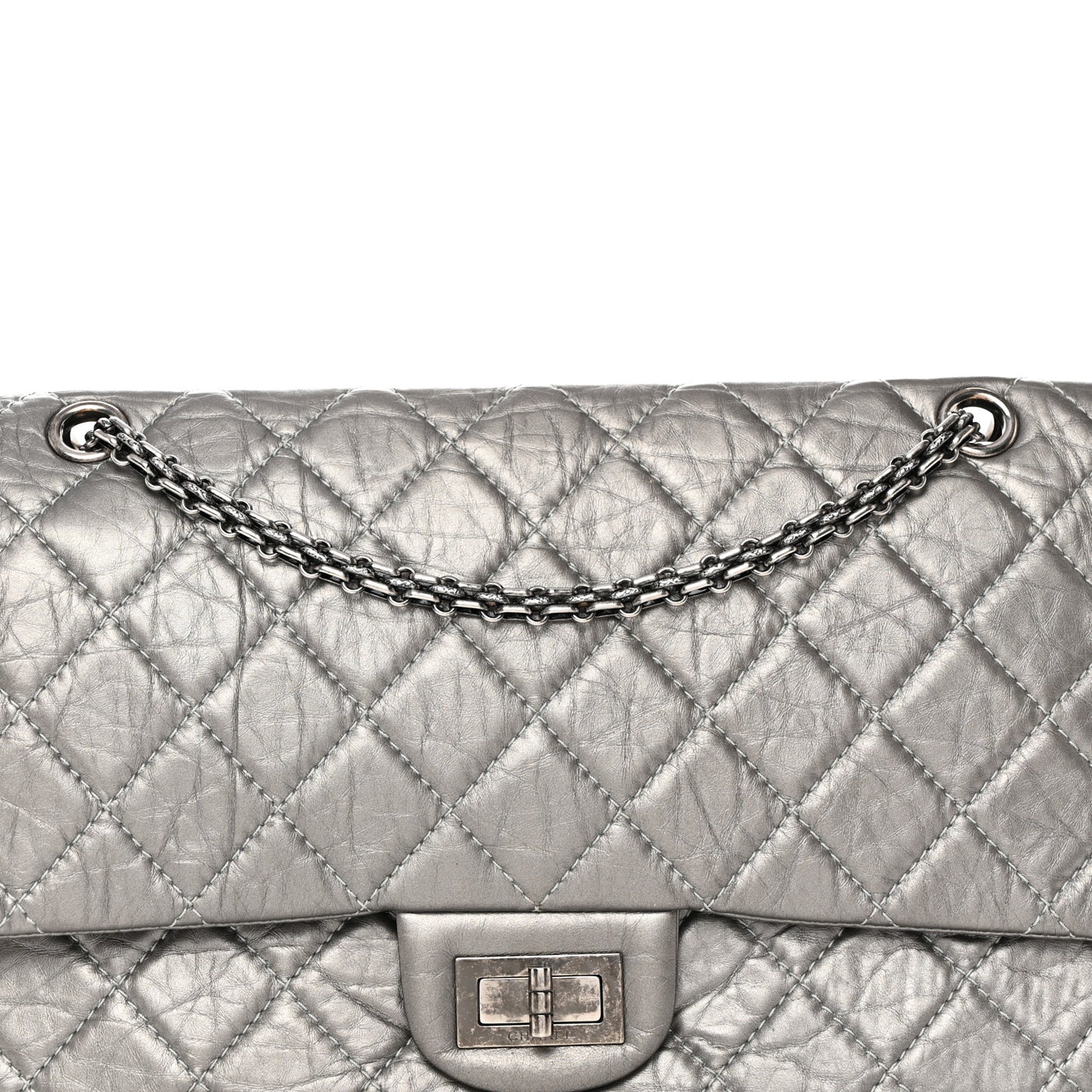 Metallic Aged Calfskin Quilted 2.55 Reissue 227 Flap Dark Silver