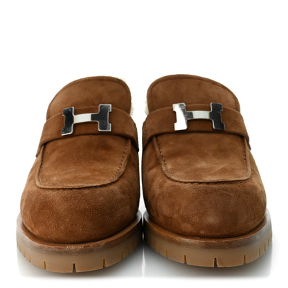 Hermes Suede Goatskin Woolskin Flore 60 Mules 39 Brun Amourette Ecru 3 of 9