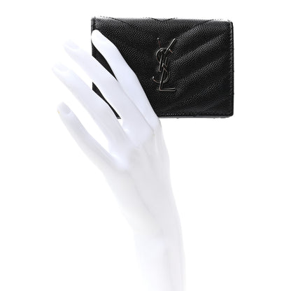 Saint Laurent Grain De Poudre Matelasse Chevron Monogram Card Case Black 2 of 8