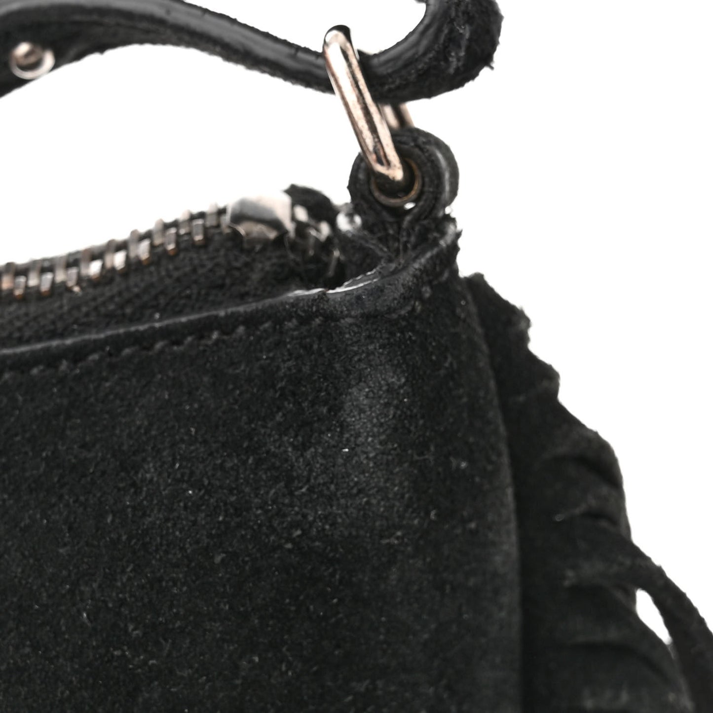 SAINT LAURENT Suede Calfskin Small Fringe Crossbody Bag Black