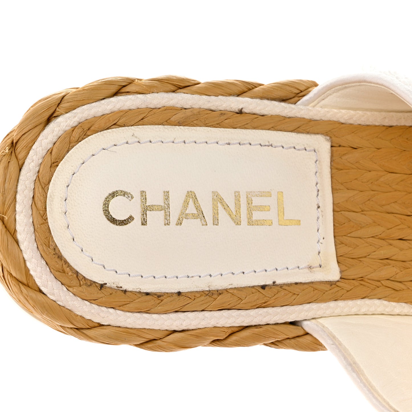 Terry Cloth Raffia CC Logo Thong Sandals 41 White