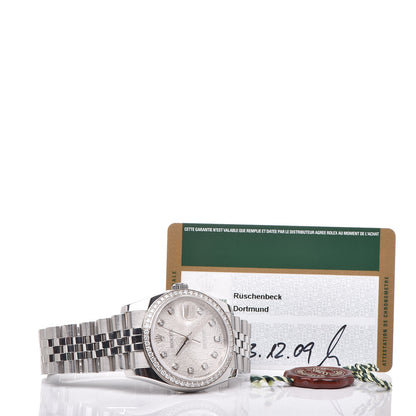 Rolex Stainless Steel Diamond 36mm Oyster Perpetual Datejust Watch Silver Jubilee 116244 7 of 7