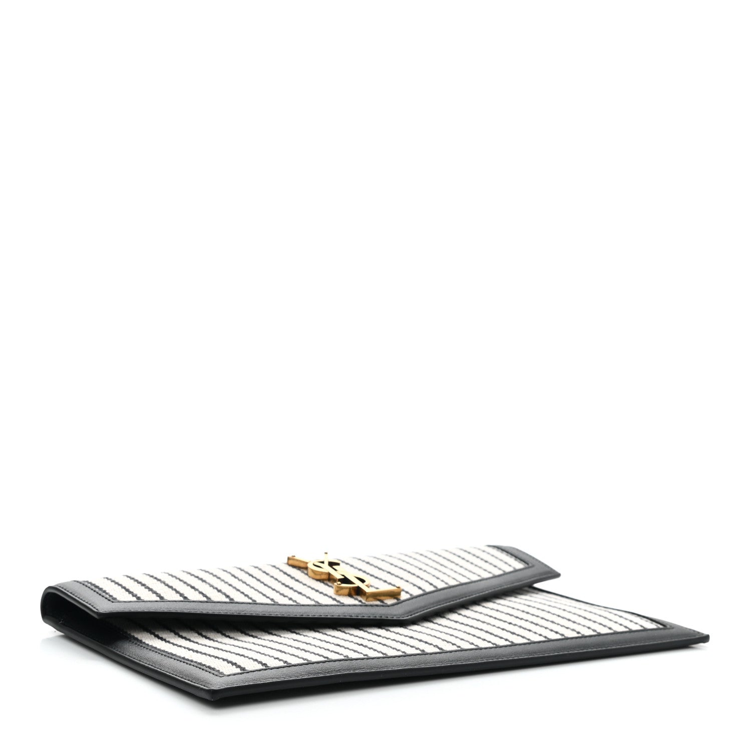 Saint Laurent Canvas Striped Uptown Pouch Beige Black 4 of 7