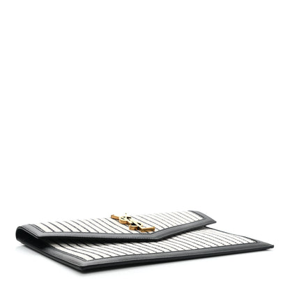 Saint Laurent Canvas Striped Uptown Pouch Beige Black 4 of 7