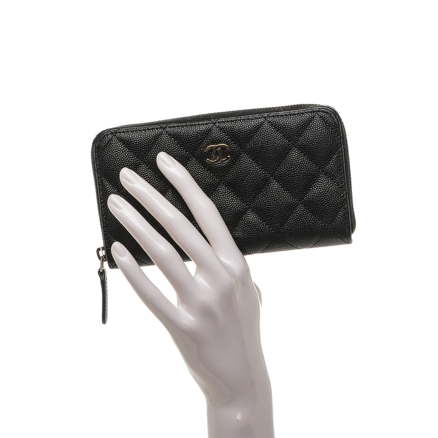 Caviar Quilted Small Zip Around Wallet Black