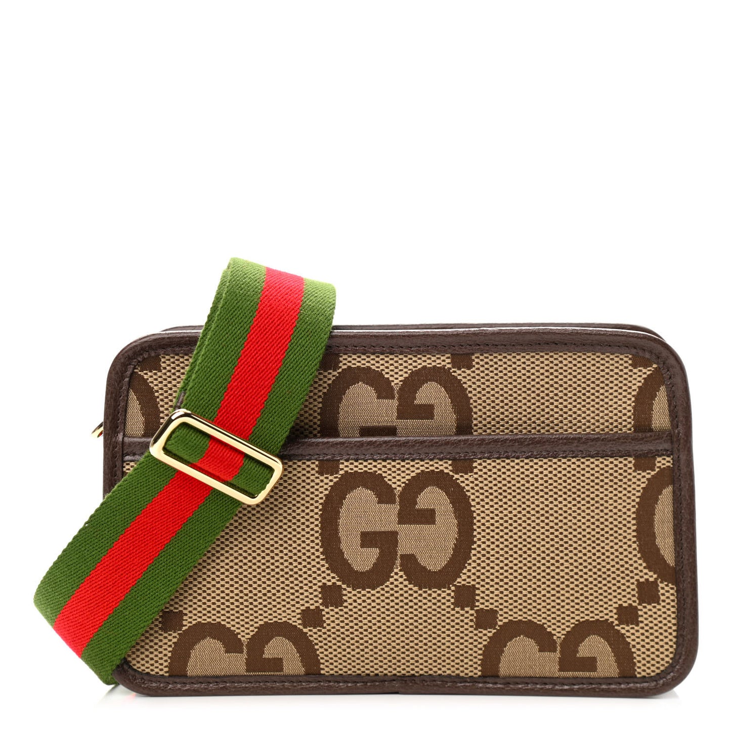 Monogram Jumbo GG Textured Dollar Calfskin Web Mini Crossbody Bag Camel Ebony New Acero