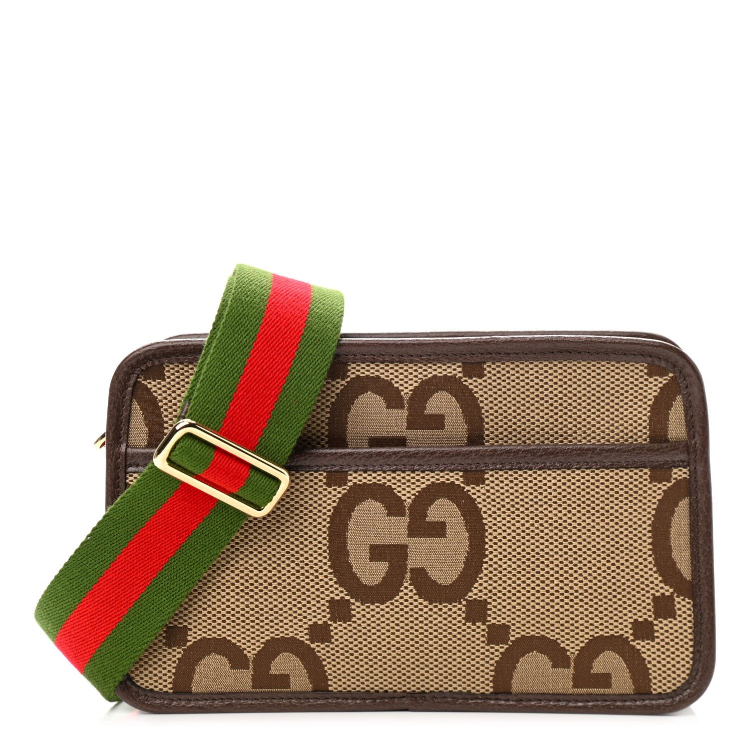Gucci Monogram Jumbo GG Textured Dollar Calfskin Web Mini Crossbody Bag Camel Ebony New Acero 1 of 10