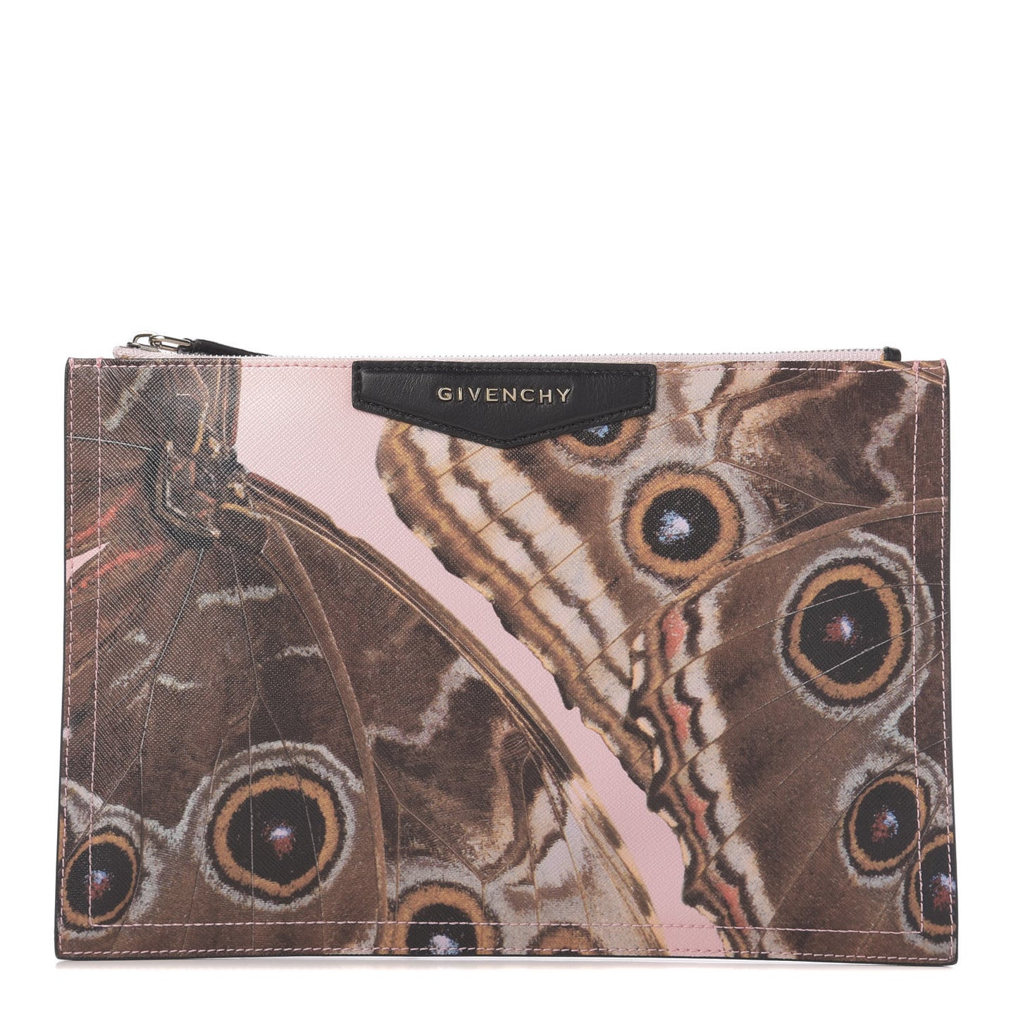Coated Canvas Butterfly Print Large Flat Zip Pouch Multicolor