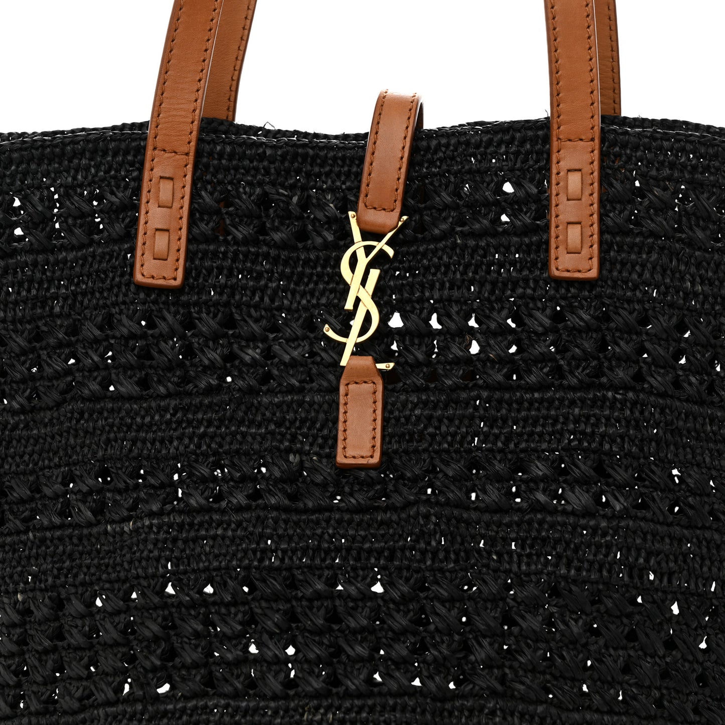Raffia Calfskin Medium Panier Tote Black