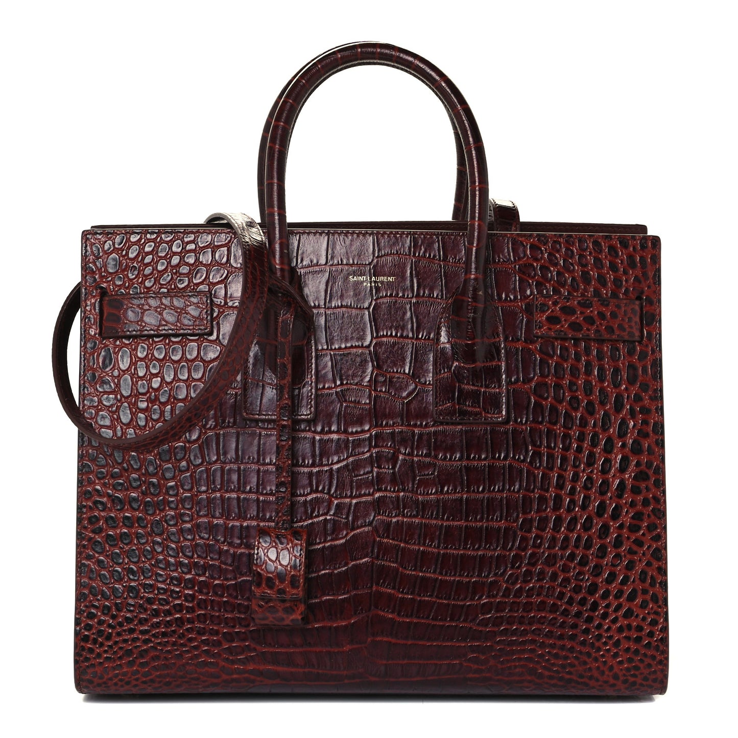 Calfskin Crocodile Embossed Small Sac de Jour Dark Blood