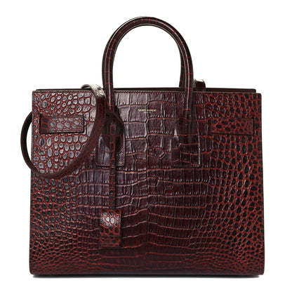 Saint Laurent Calfskin Crocodile Embossed Small Sac de Jour Dark Blood 1 of 10