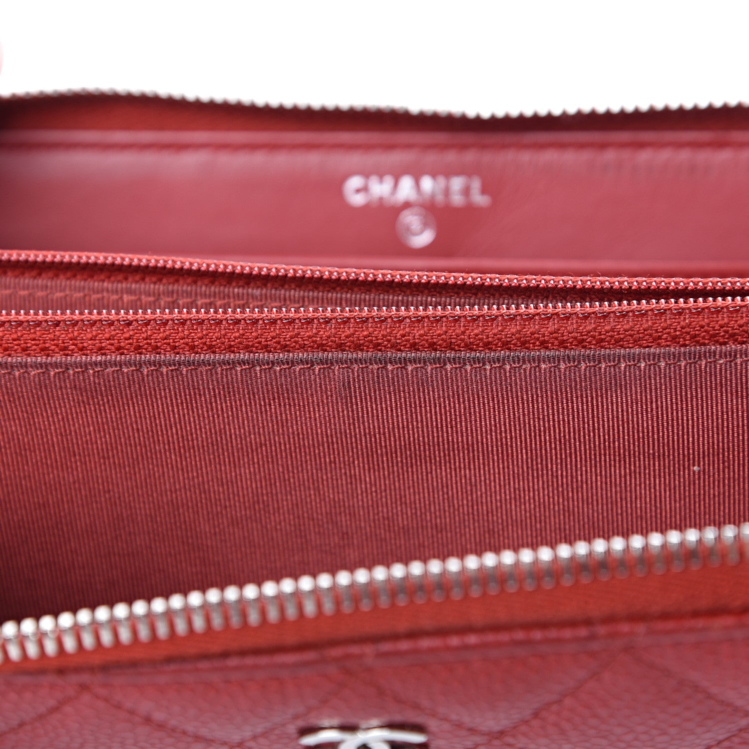Chanel Caviar Quilted Large Gusset Zip Around Wallet Red 10 of 13